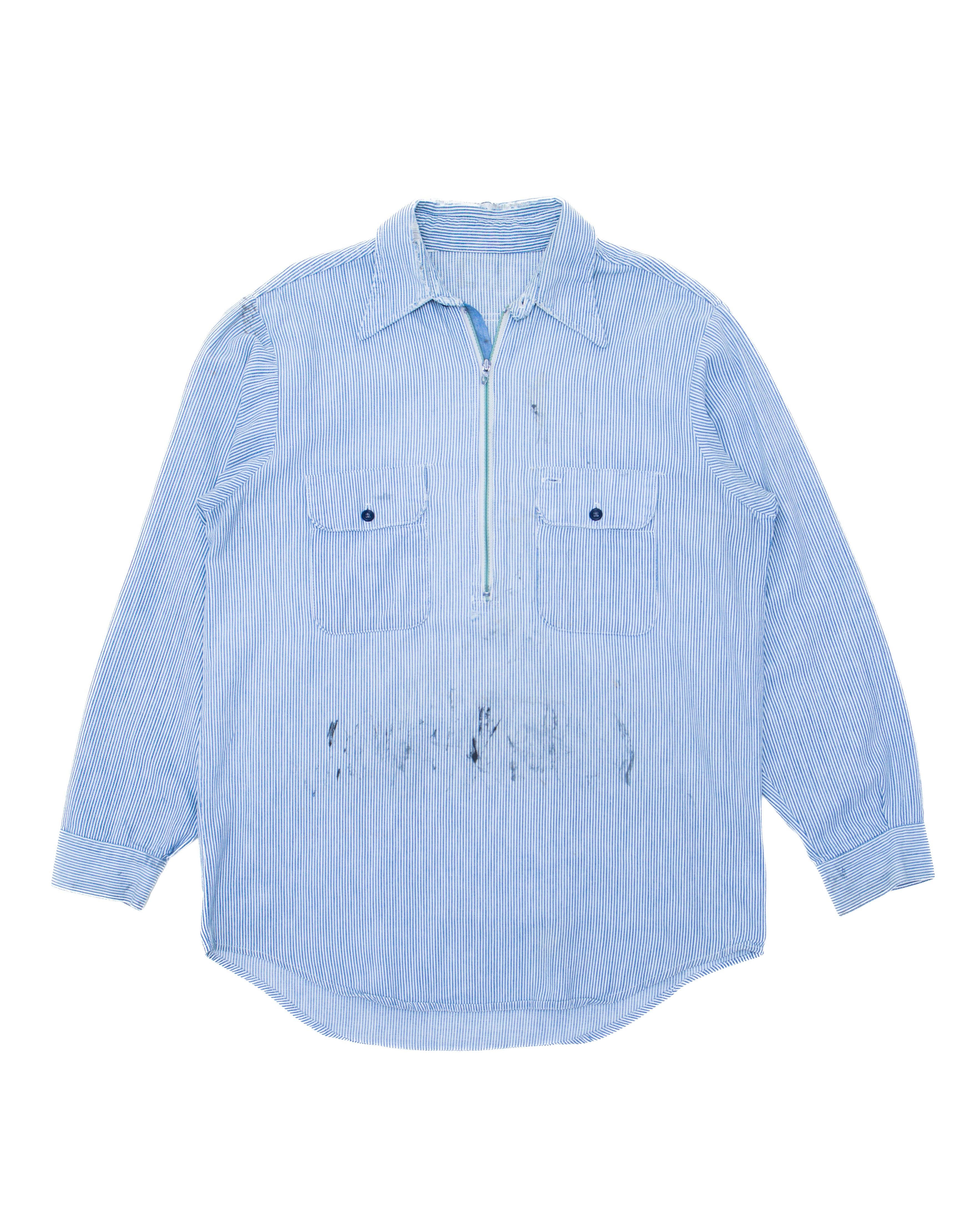 1960s Hickory Stripe 1/4 Zip Work Shirt