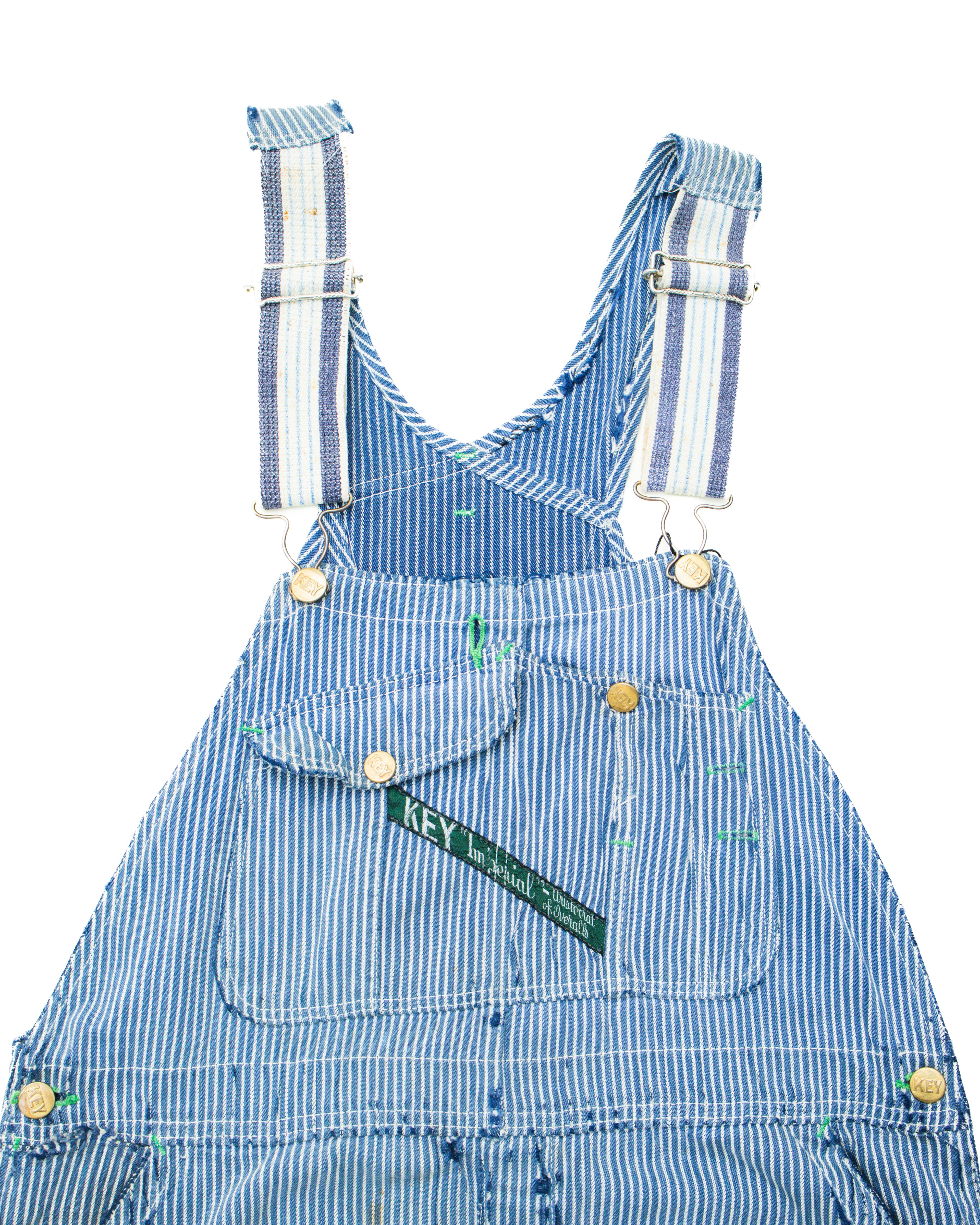 Key Imperial Hickory Striped Railroad Overall w/ Repairs