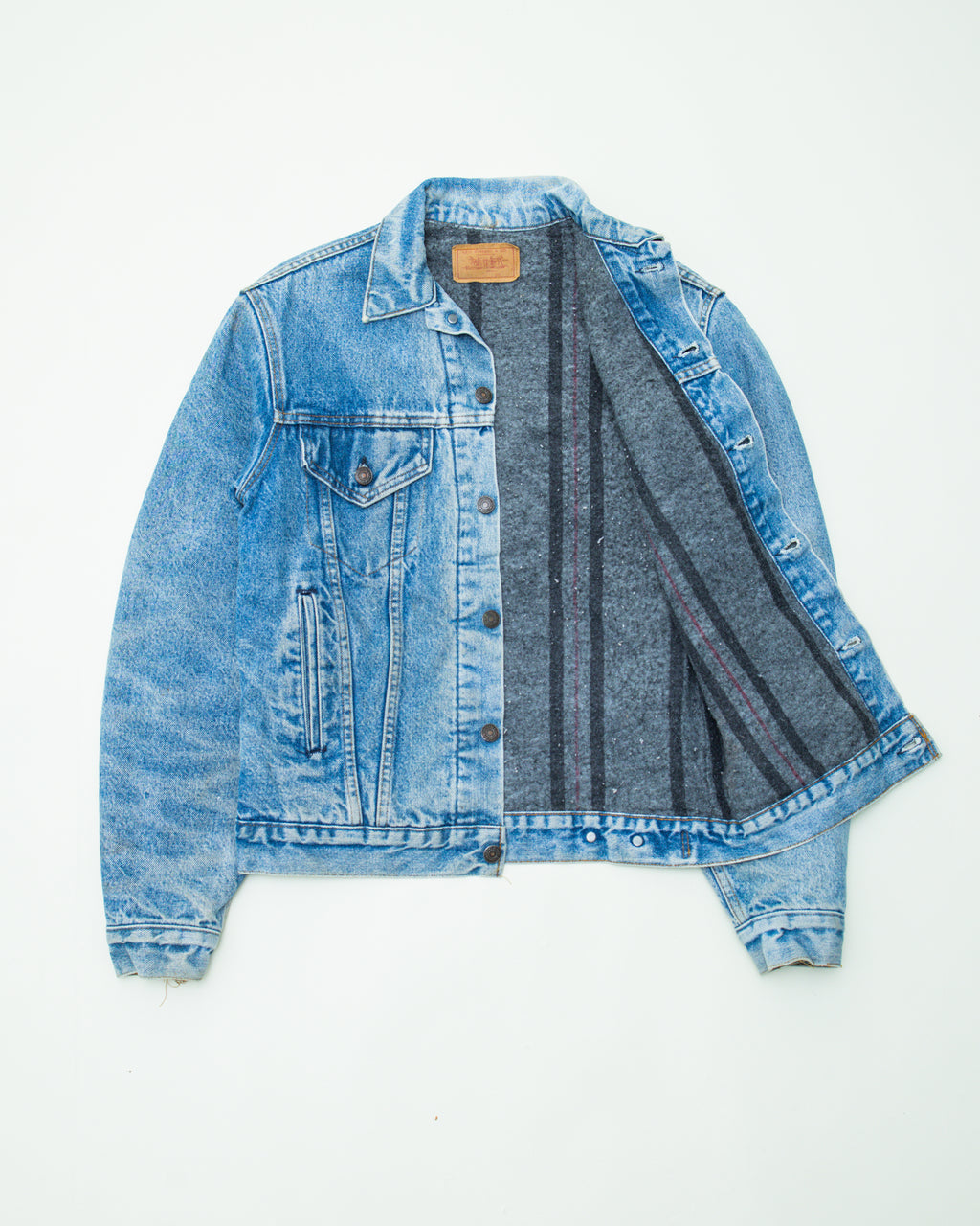 1980s Levi's Striped Blanket Lined Trucker Light Wash