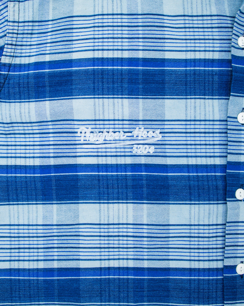2000s Neighborhood Blue Plaid Chain Stitch Flannel