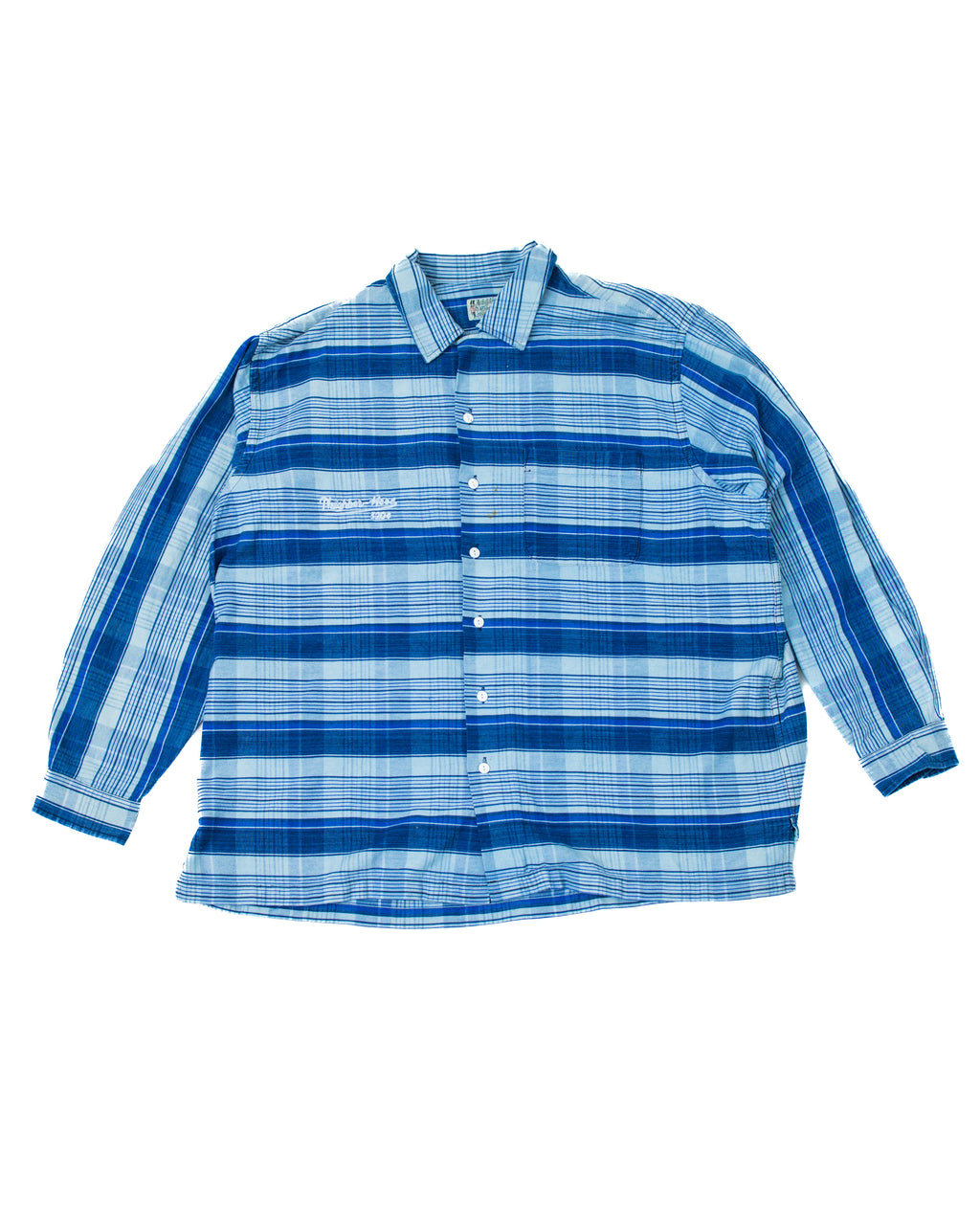 2000s Neighborhood Blue Plaid Chain Stitch Flannel