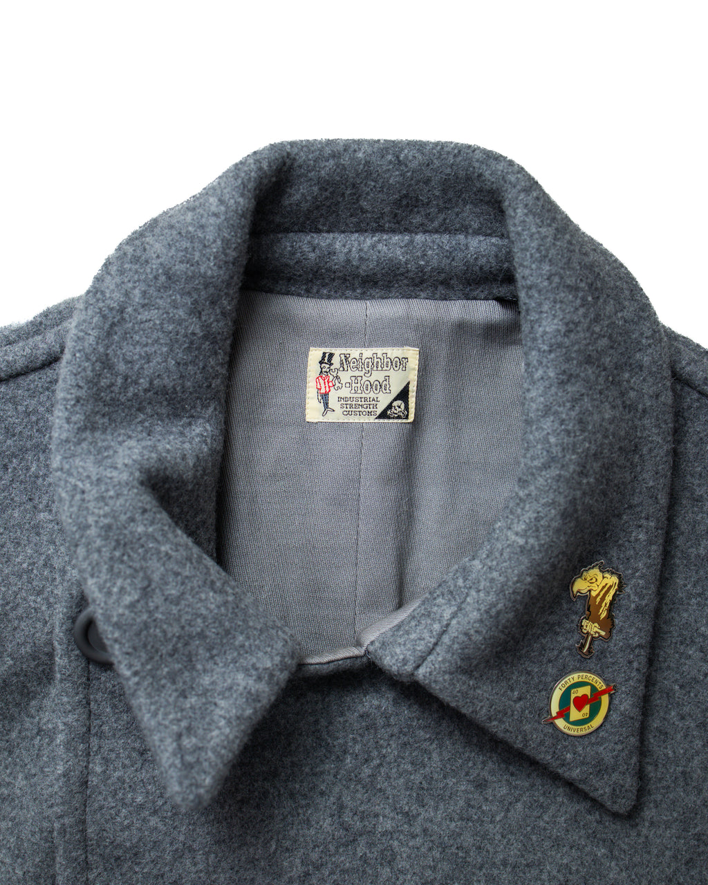 2000s Neighborhood Grey Heavy Peacoat W/ Pins