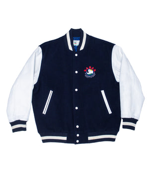 1990s BABAR THE ELEPHANT VARSITY JACKET IN WOOL AND PEBBLED LEATHER