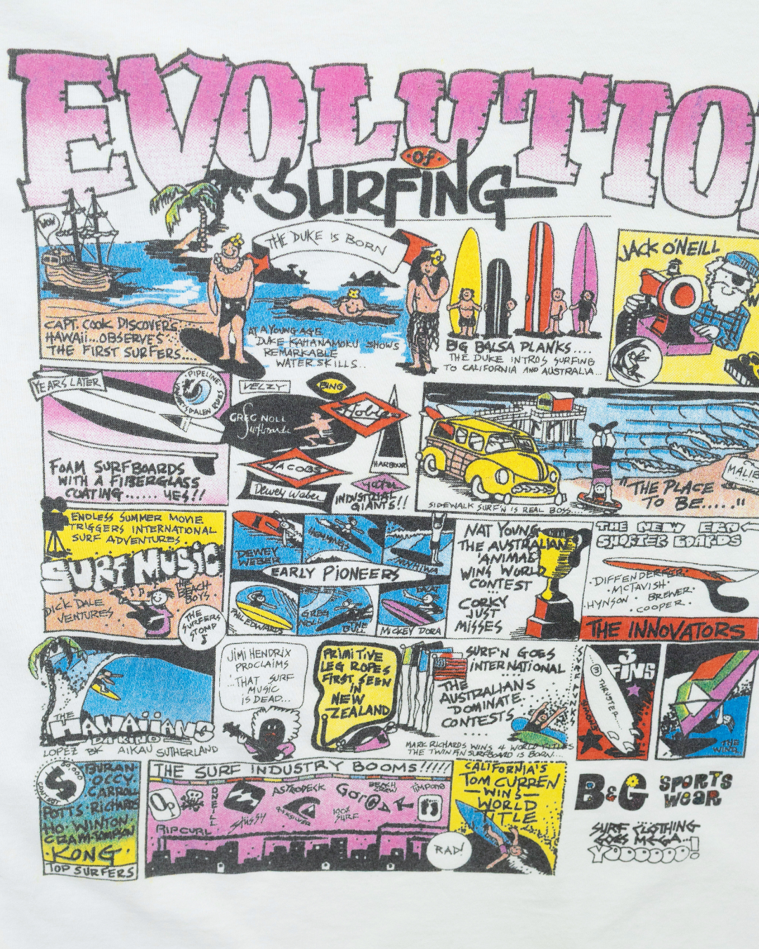 1990s B&G Sports Wear Evolution of Surfing Comic T