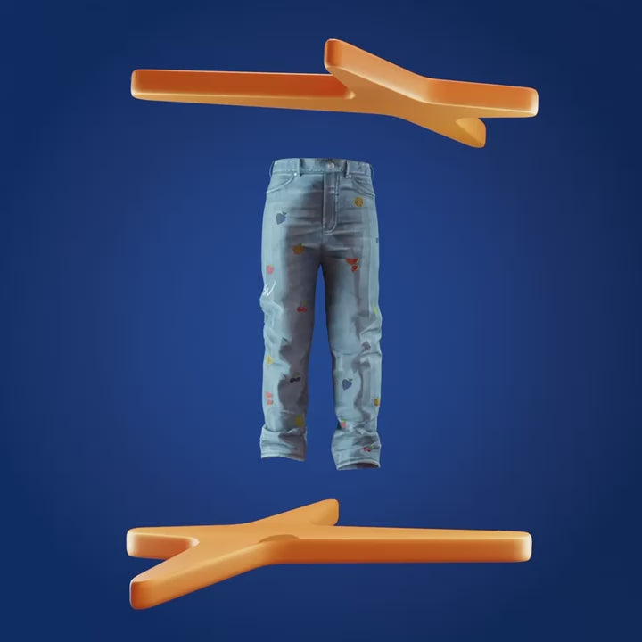 NFT of jeans rotating in between two MNTGE stars